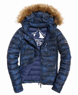 Superdry Fuji Slim Double Cipzár Hooded Női Kabát Kék/Camo | QHUSF8493